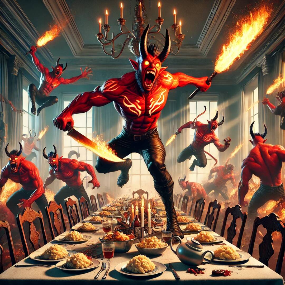 Actual photo
    of the devils having dinner